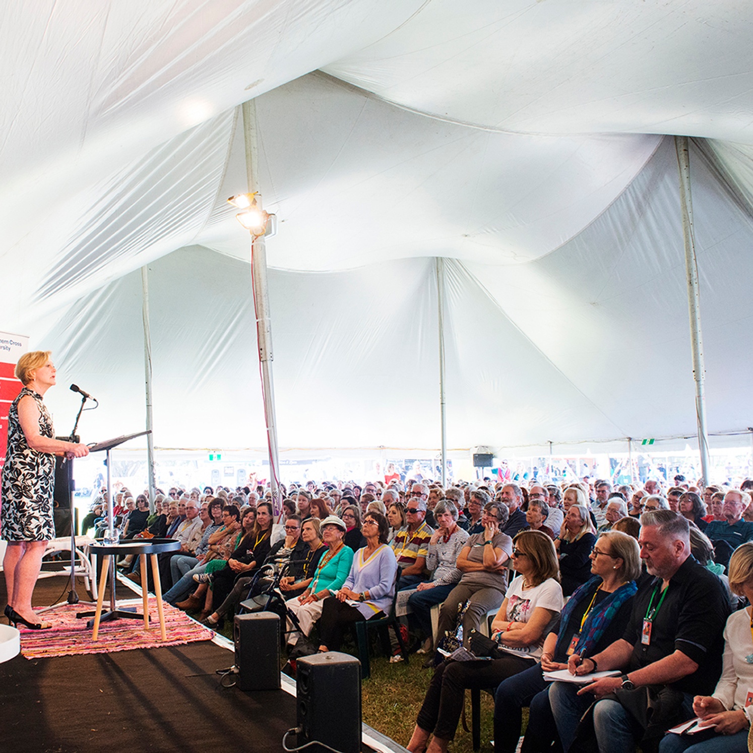 a speaker and crowd at the Byron Writers festival