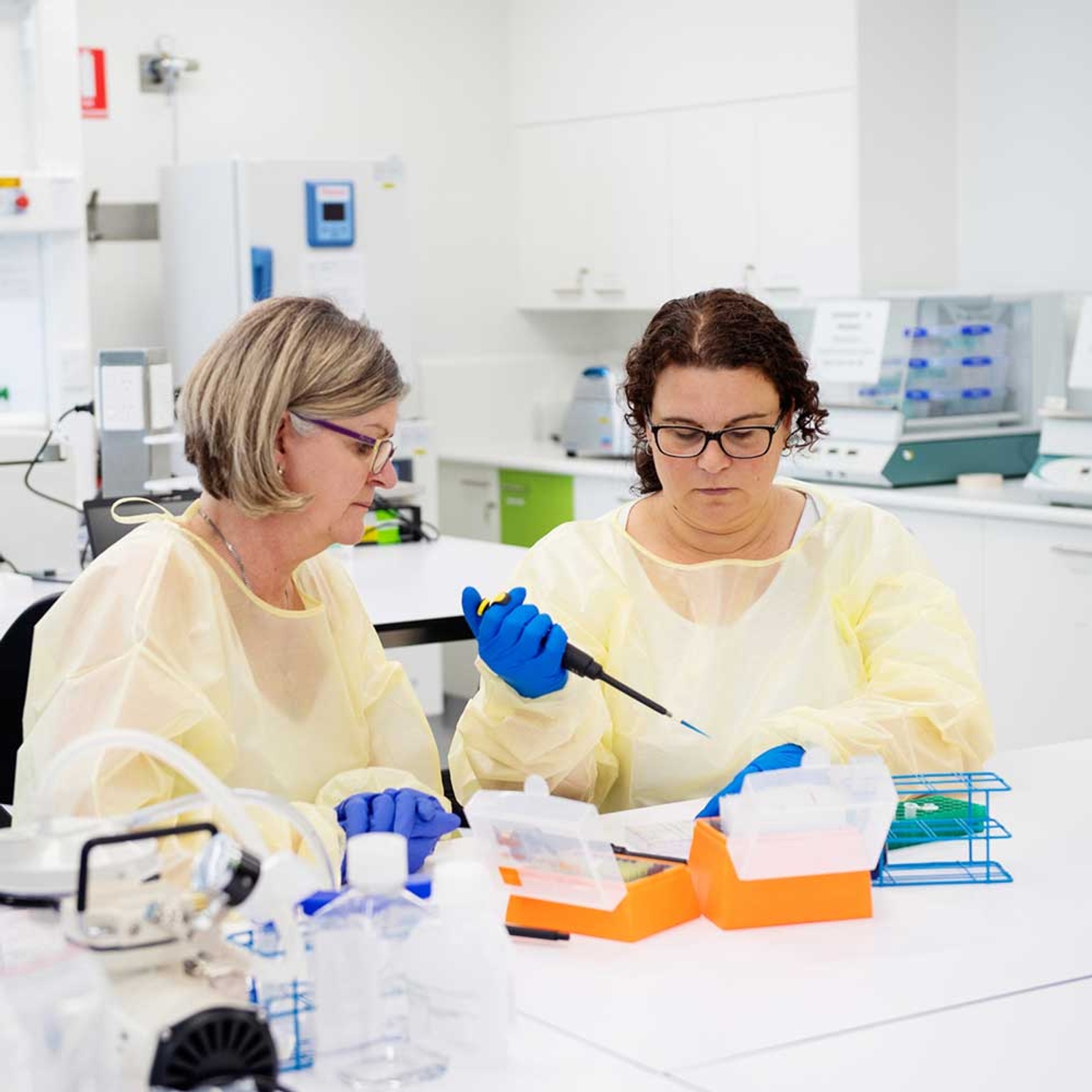 two female students in science lab