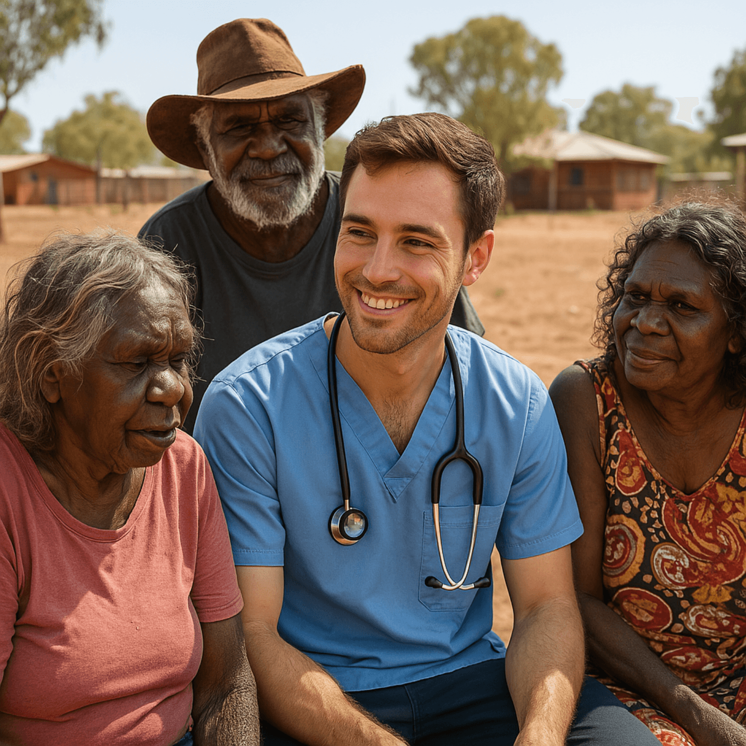 Student practitioner with three Indigenous Australians