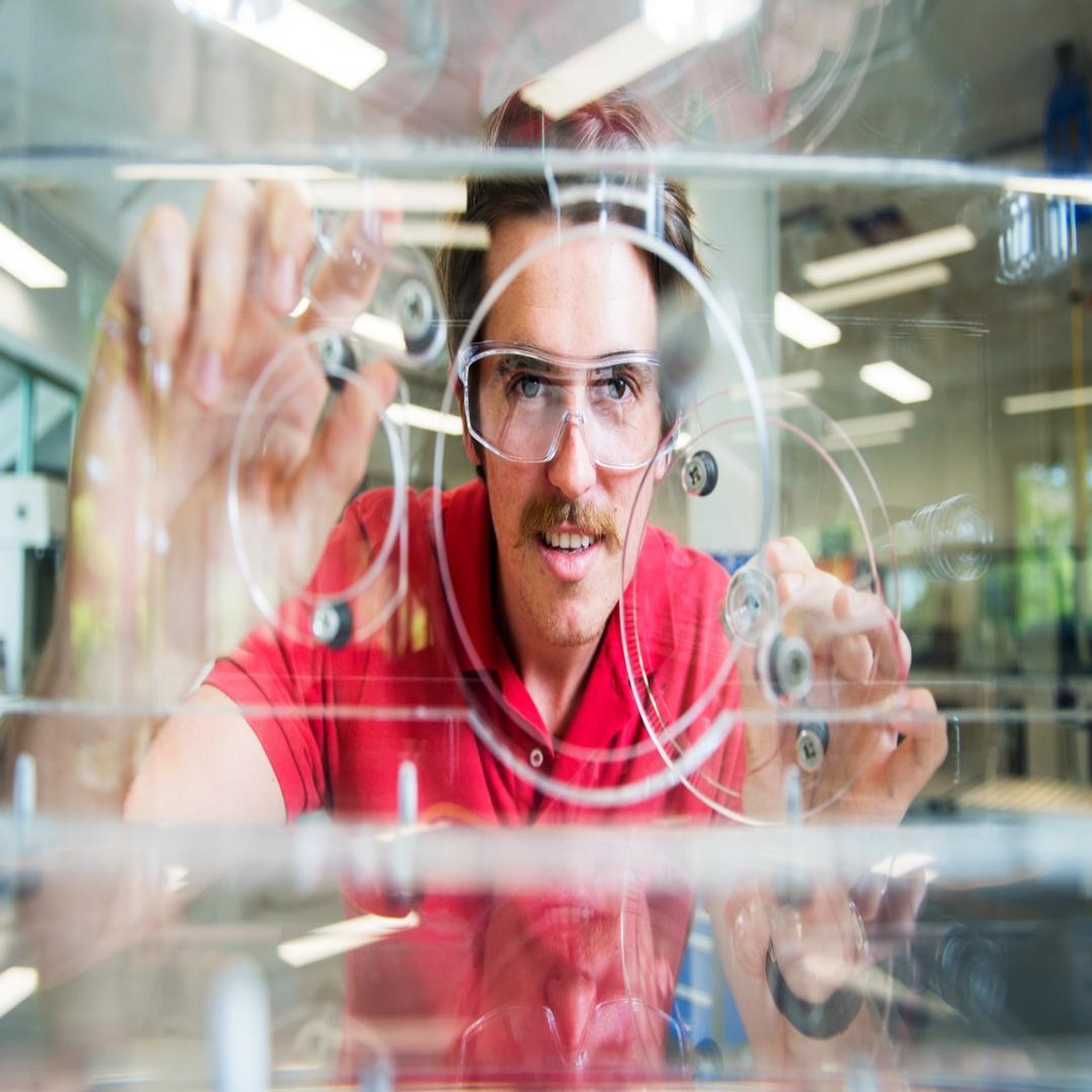 Student with protective goggles