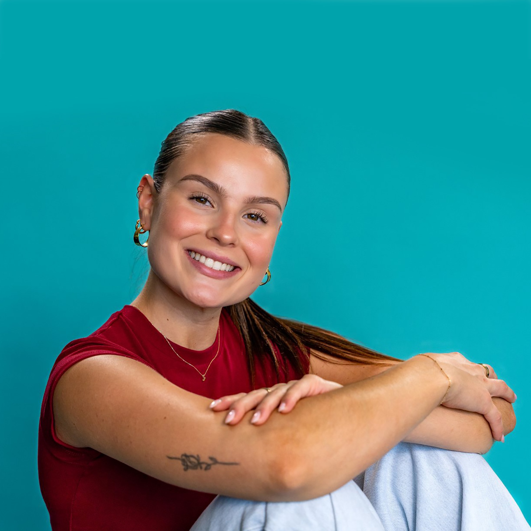 Current student with blue background