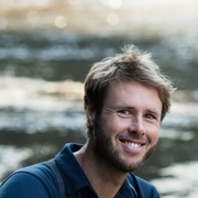 Researcher standing in a river