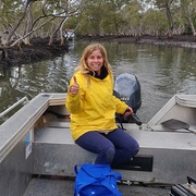 Dr Judith Rosentreter - in boat researching mangroves