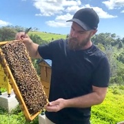 Pete Wilkins holding a bee tray