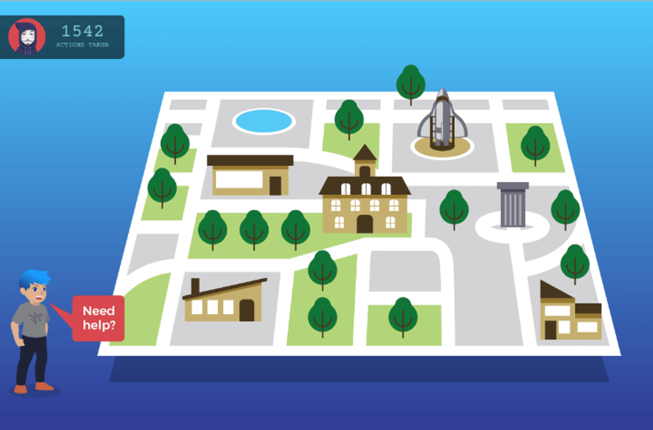 A diagram of a cityscape