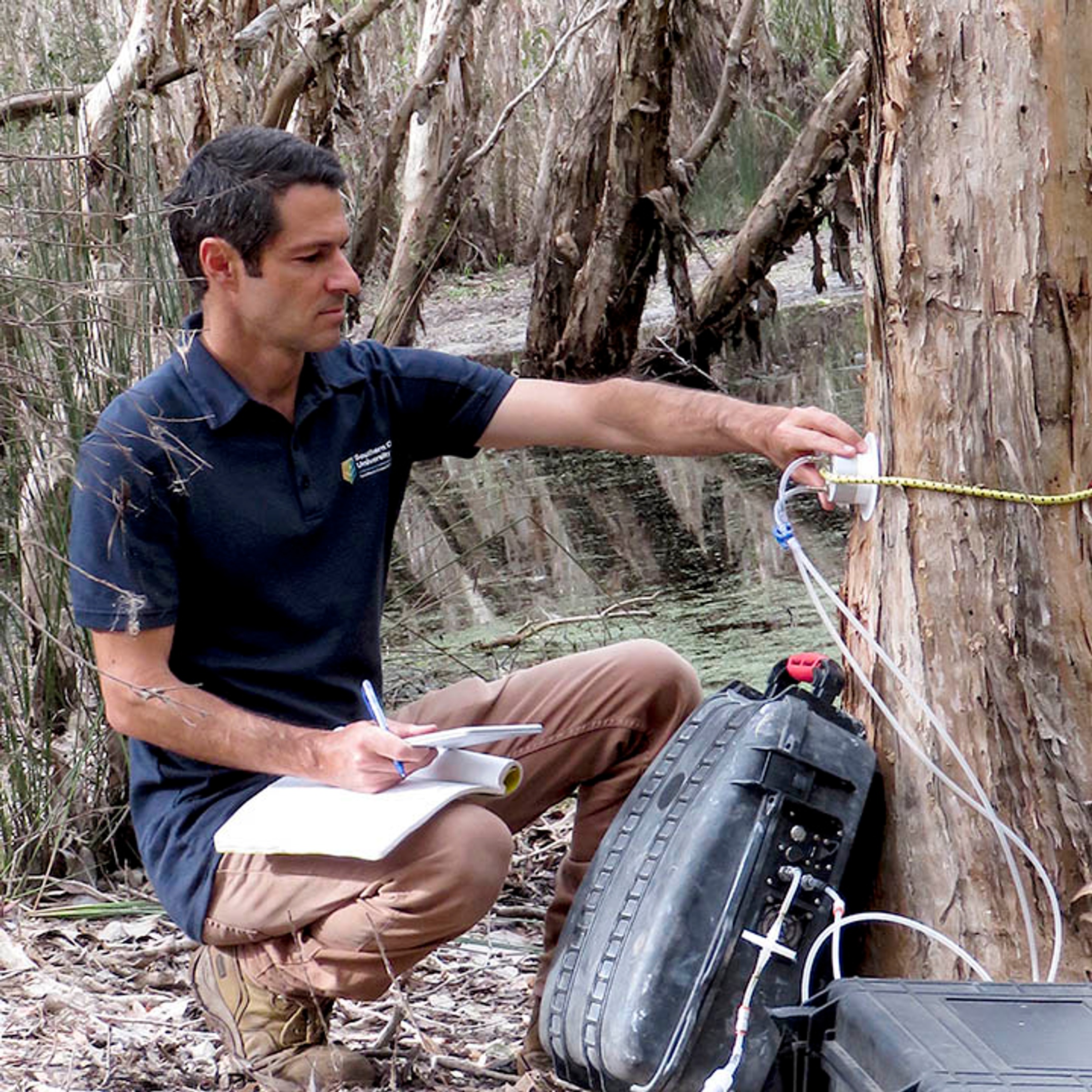 Dr Luke Jeffrey Conducting wetland research