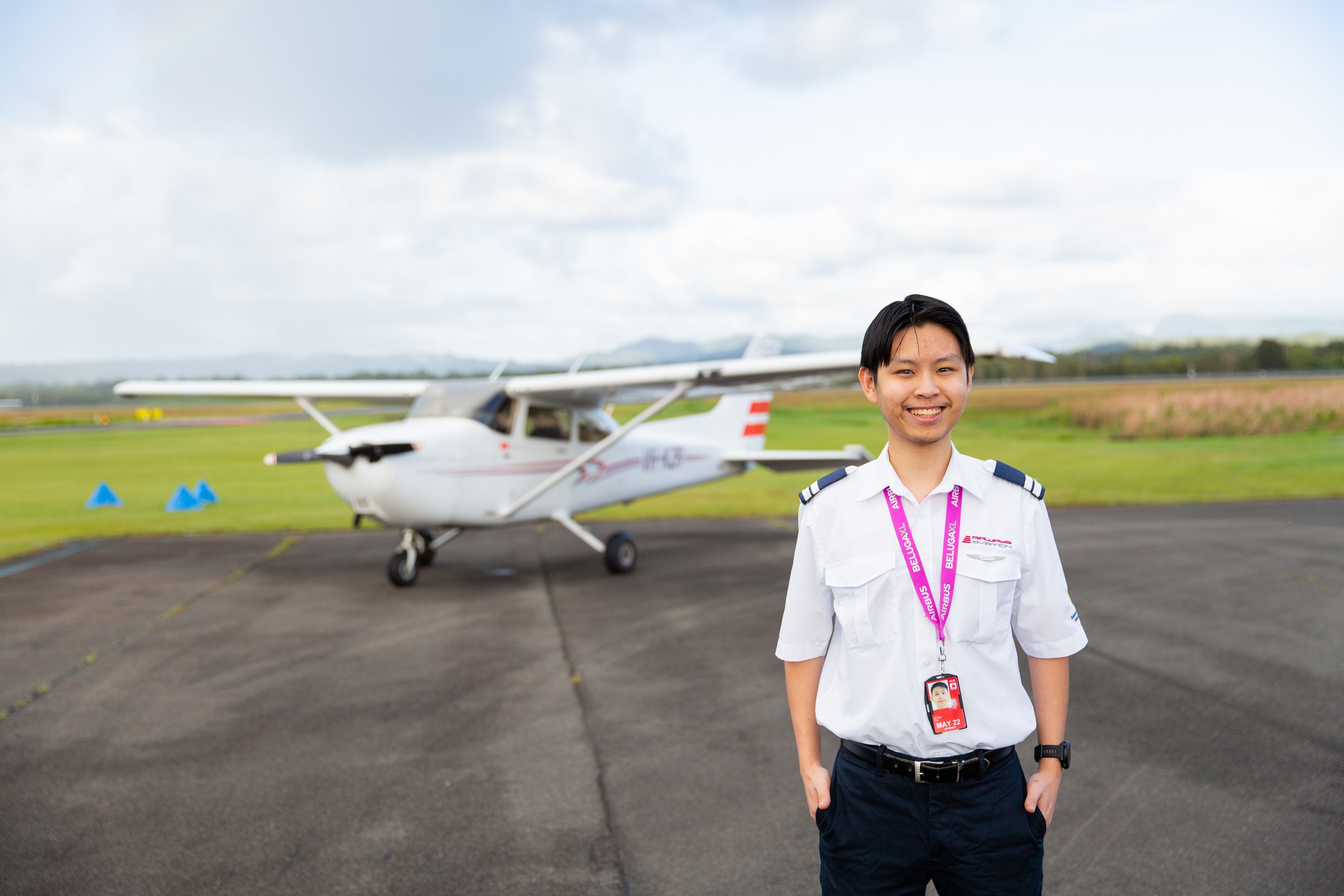 Aviation student Dylan Li Tse Yu on the runway