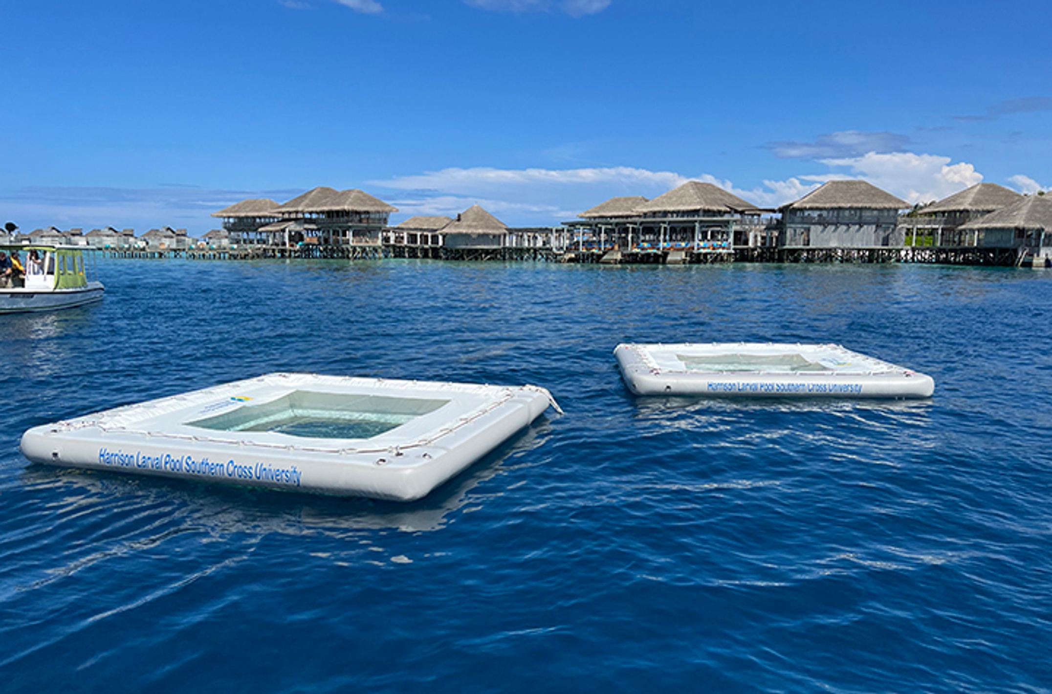 Floating coral nursery pools in Maldives_credit Peter Harrison