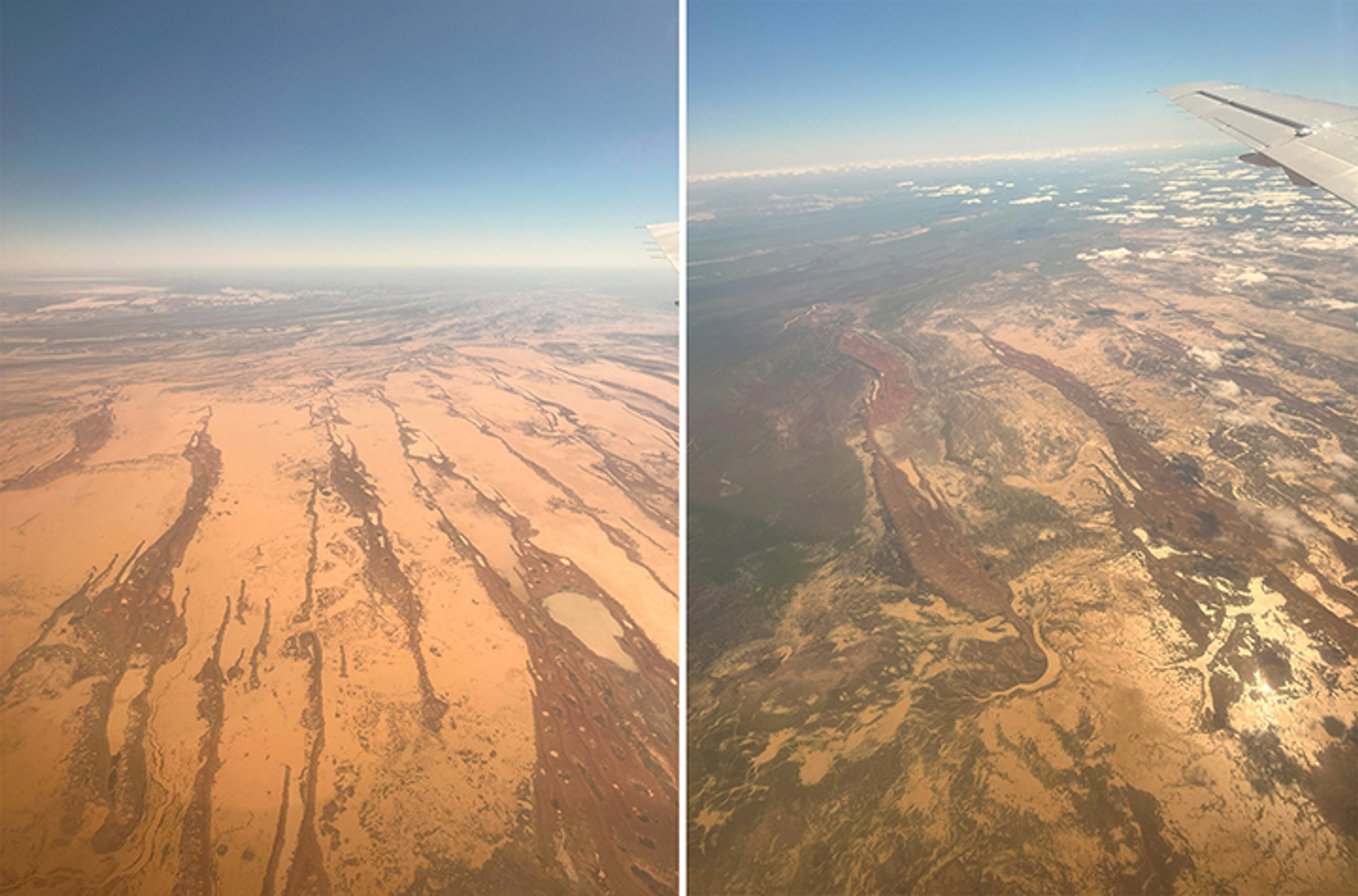 View of a flood plain from the air