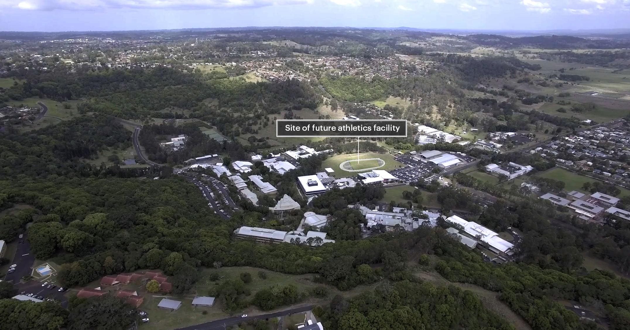 An aerial image of the campus with location of field indicated