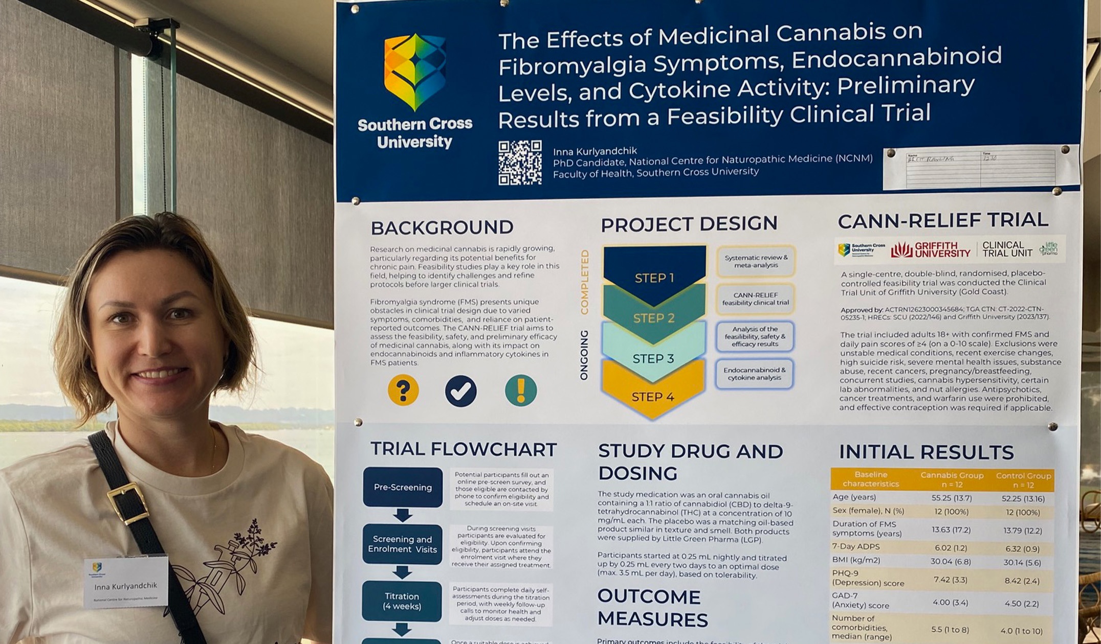 Student standing with poster about their research