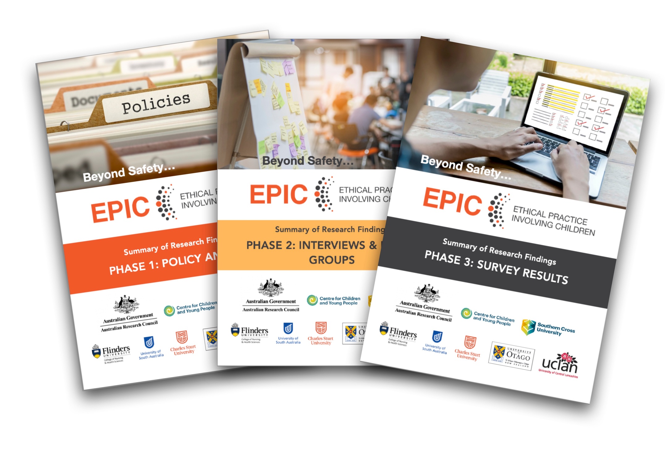 The front covers of the EPIC project summary booklets