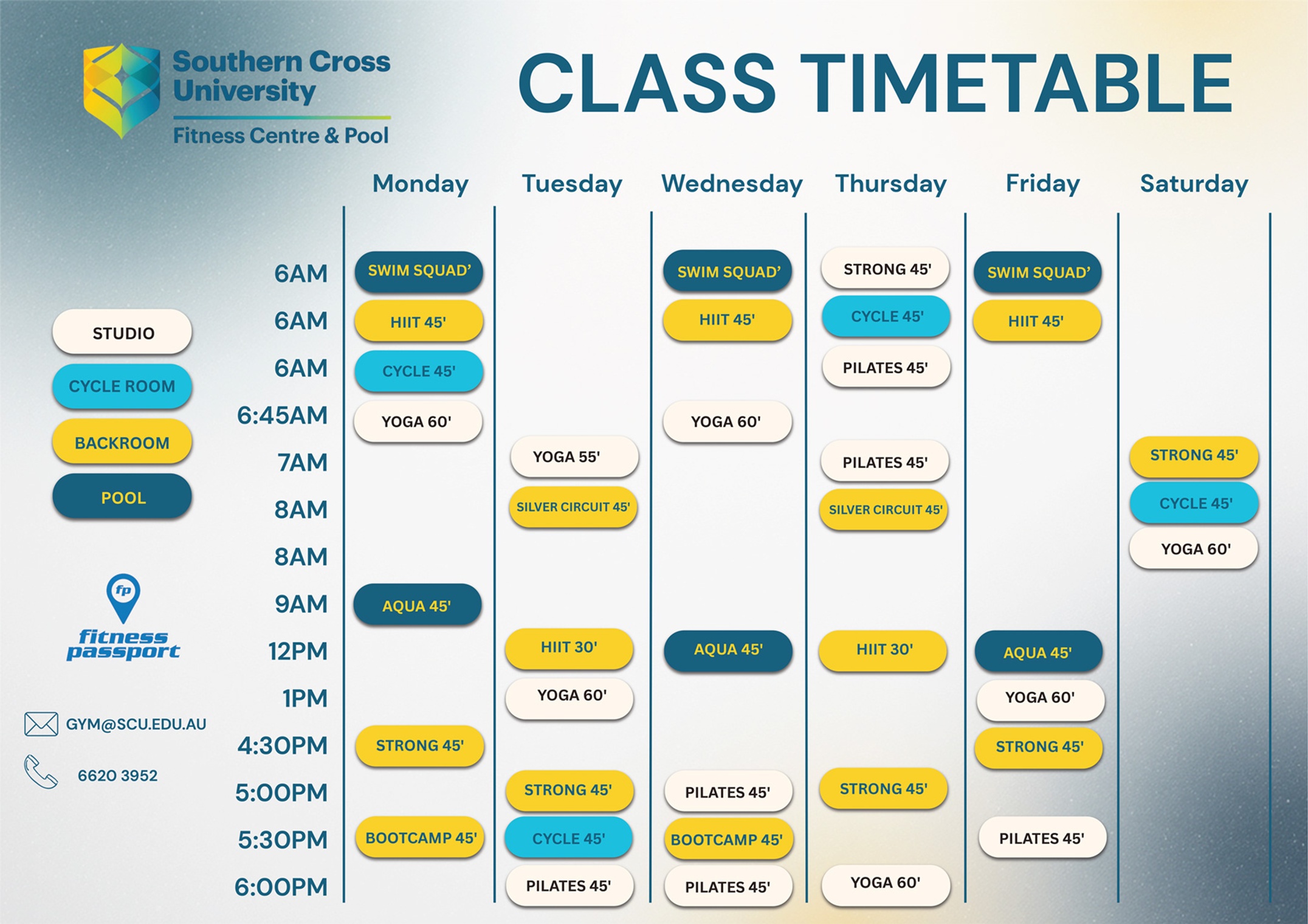 Gym and Pool timetable - uploaded 11 June 2026