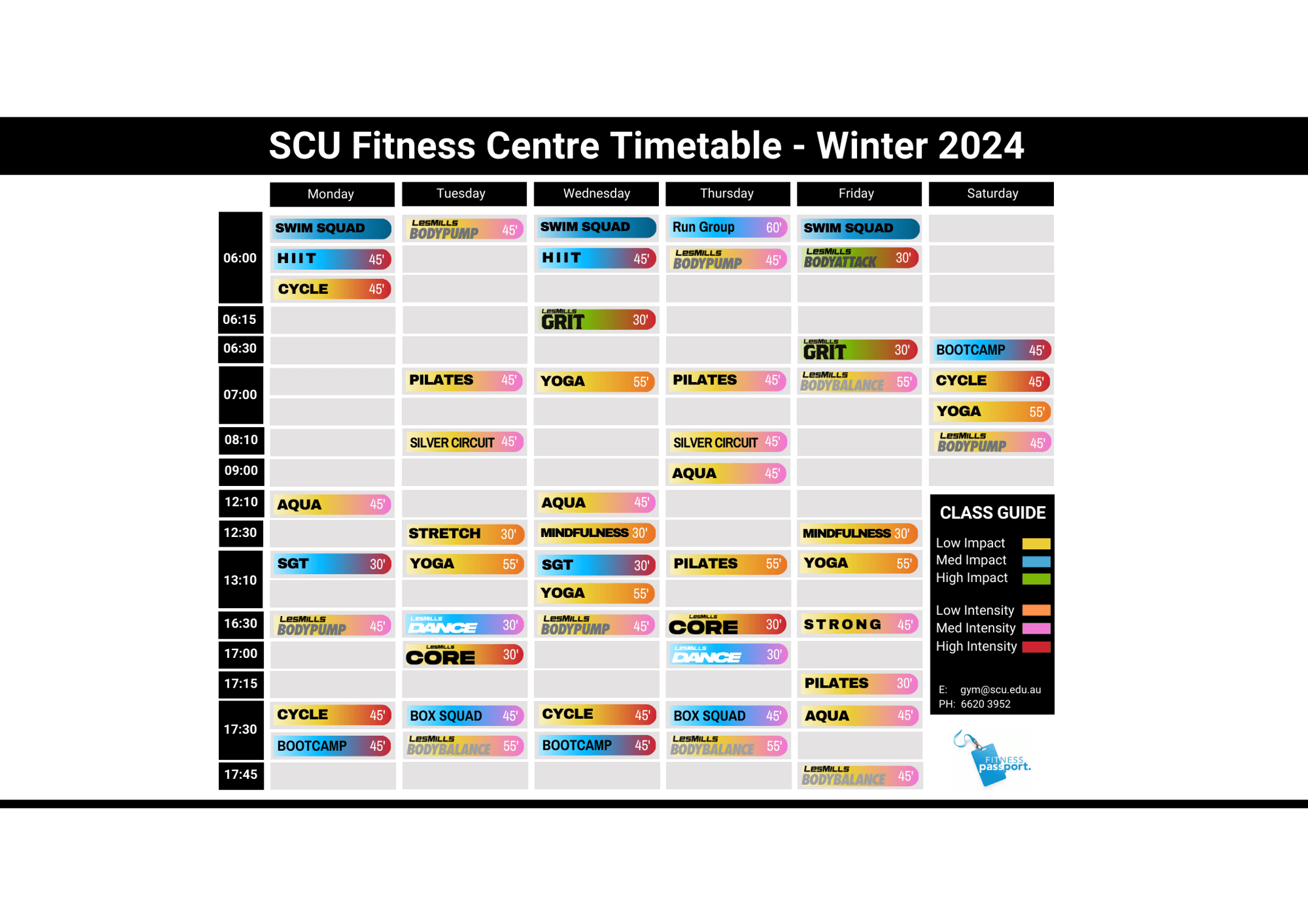 Timetable of group exercise classes