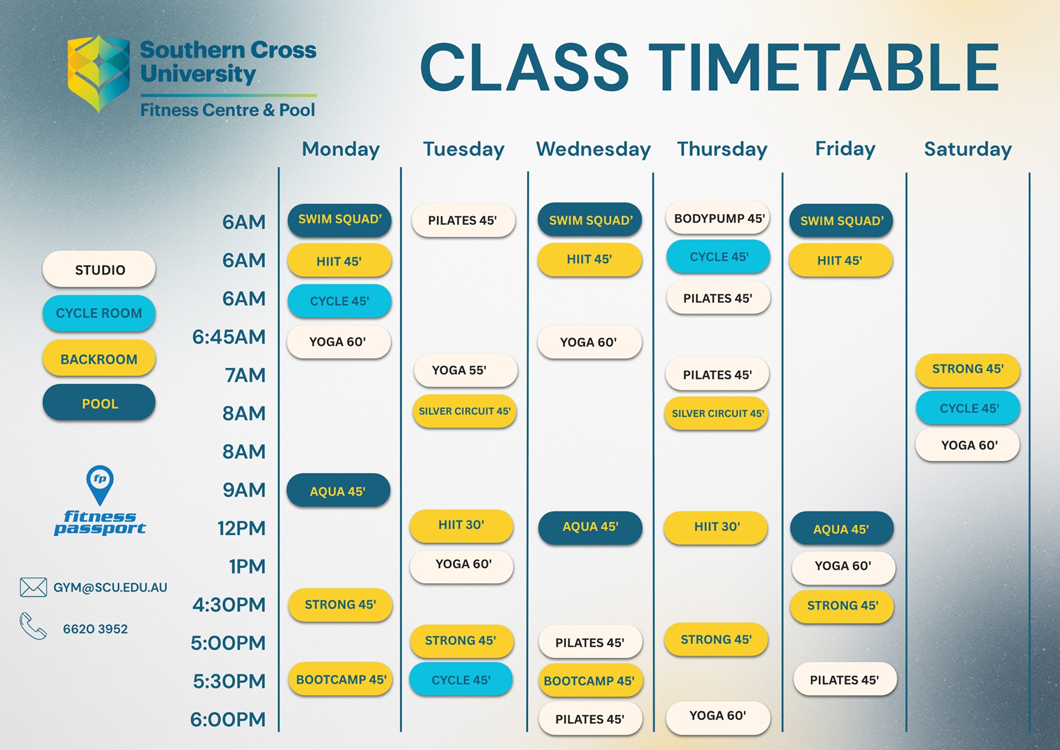 Gym and Pool timetable - uploaded 24 April 2026