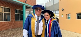 PhD graduates Dr Allyson Wilson and Dr Rodney Peadon at Coffs Harbour campus