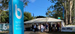 Crowd walking through the 2023 Byron Writers Festival entrance