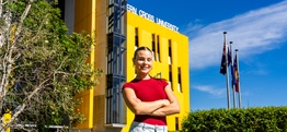 Bachelor of Business graduate Georgina Holt on campus at the Gold Coast