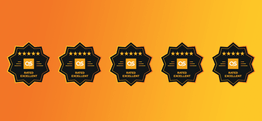 A black star with 5 stars and the words rated excellent