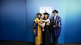 Graduation ceremony - Law Graduate Maureen with Chancellor and Vice Chancellor