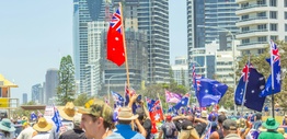 Protesters at any outdoor march flying Australian flags