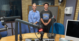 Dr Kelly Menzel and student host River Mueller in recording studio
