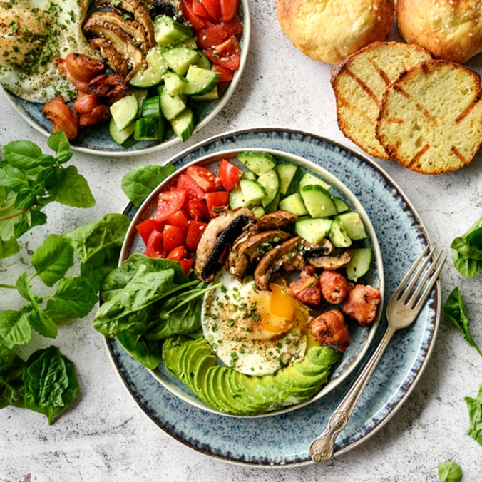 Bowl of fresh food on white counter