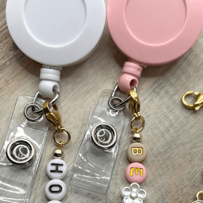 Badge reels with beads