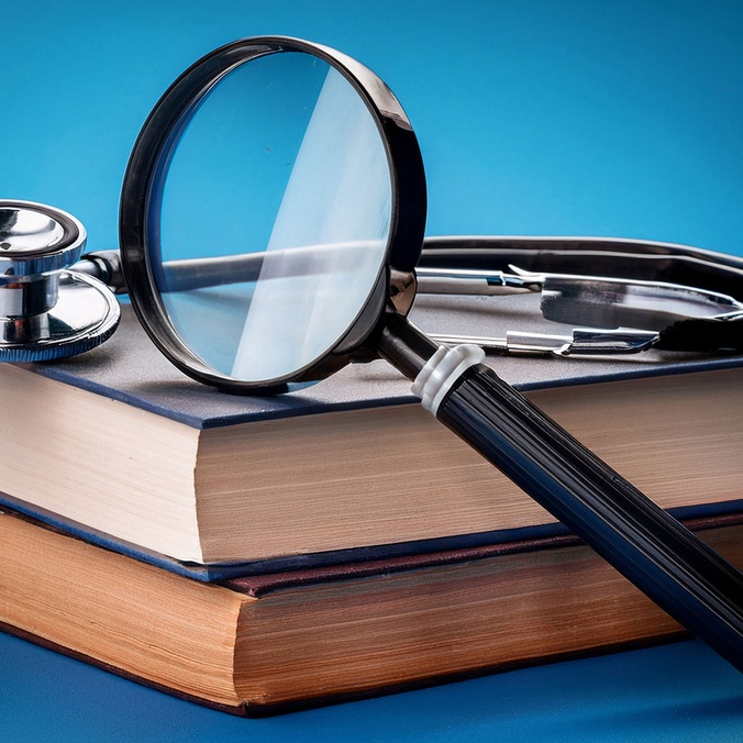 Health-text-books-with-magnifying-glass-and-stethoscope-right