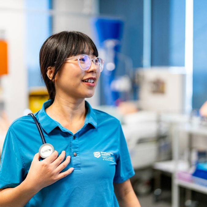 An SCU Nursing student with stethoscope