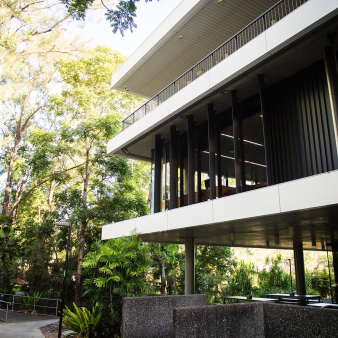 Lismore campus library surrounded by trees and greenery