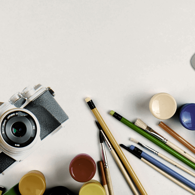 An assorted of art materials