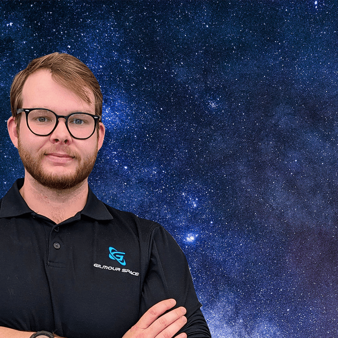 Student with space background