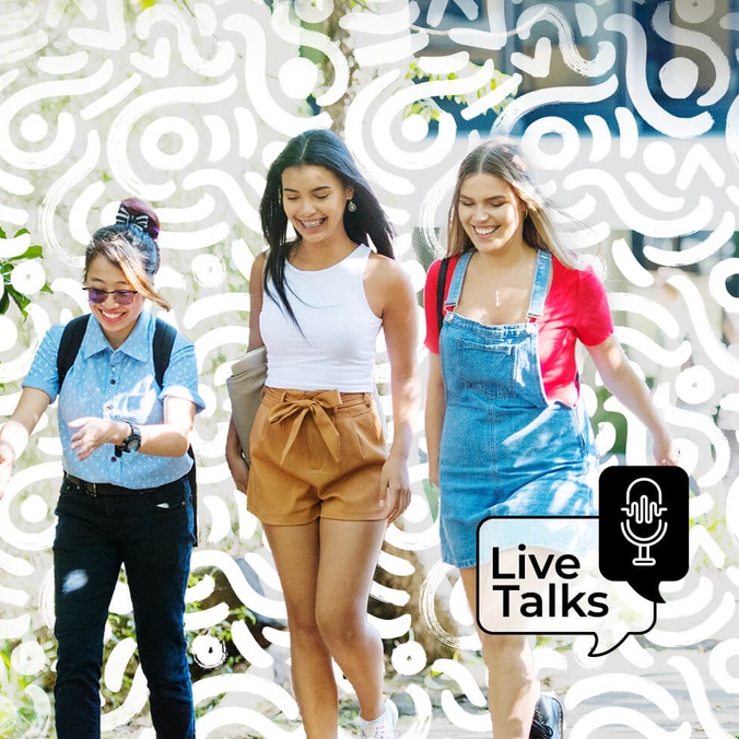 Three students walking