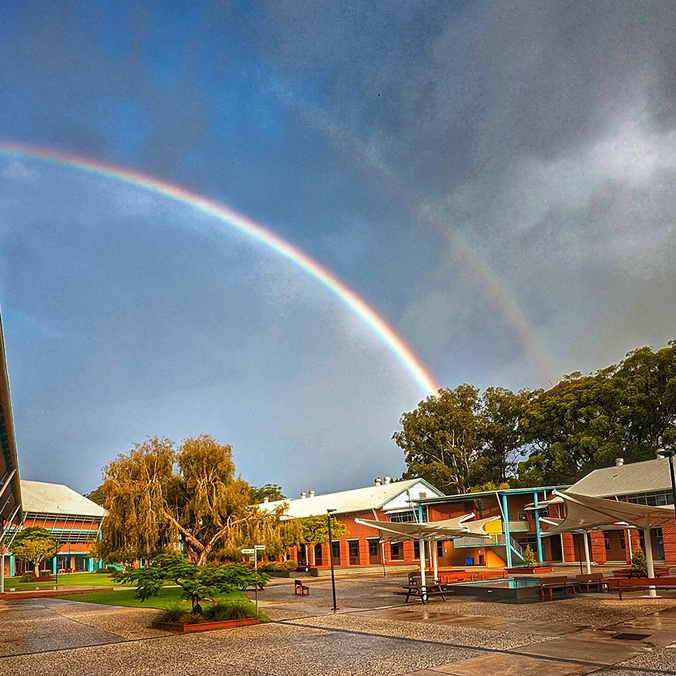 A rainbow over Coffs Harbour campus