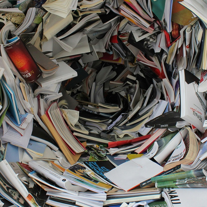 Books and textbooks in a swirl shape