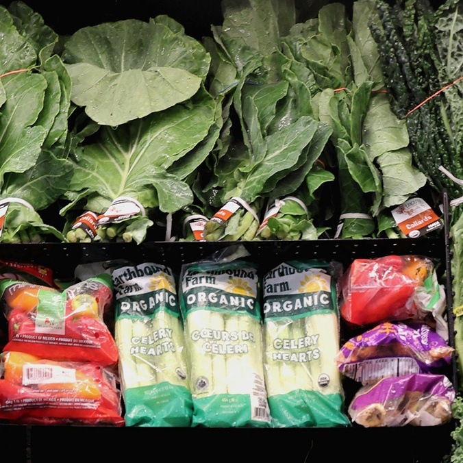 Colourful organic vegetables on display in market