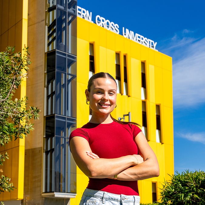 Bachelor of Business graduate Georgina Holt on campus at the Gold Coast