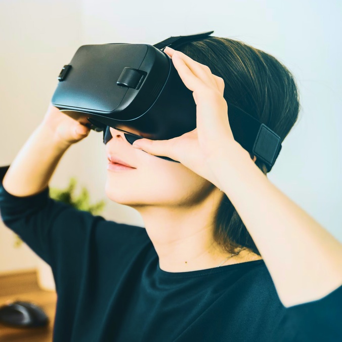 Student wearing VR headset
