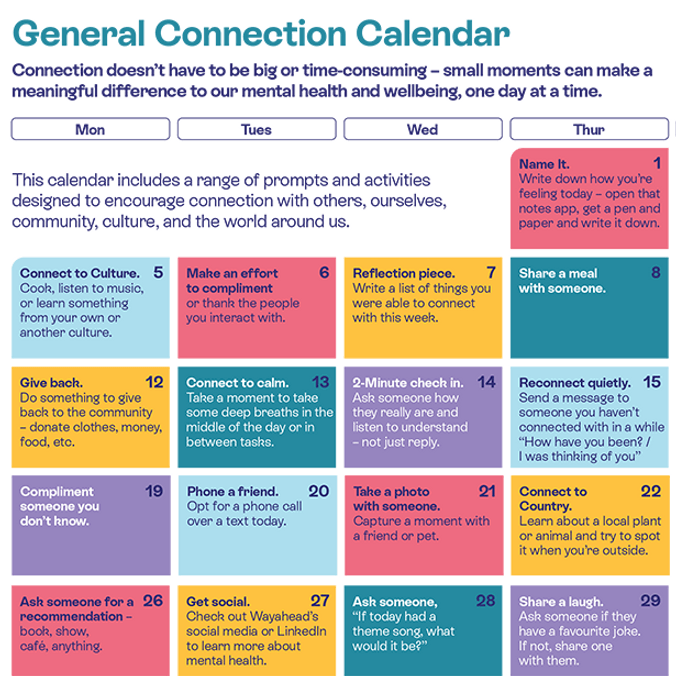screen shot of connection calendar