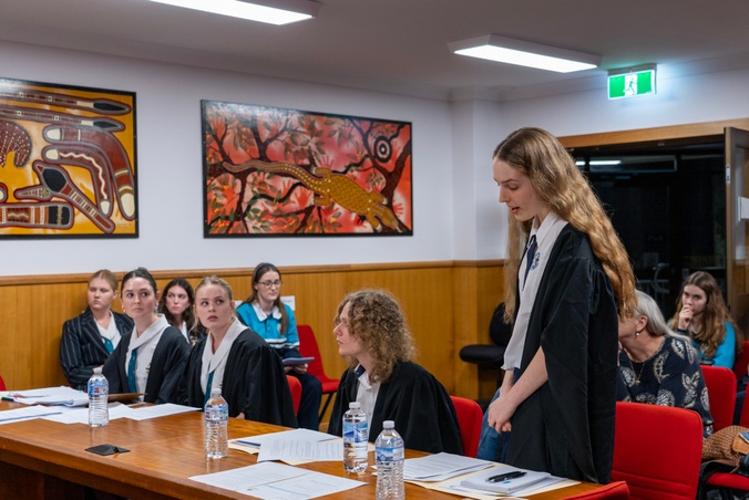 Student argue case at 2024 Mock Trial