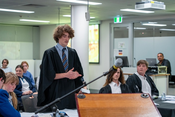 Student argues at 2024 Mock Trial