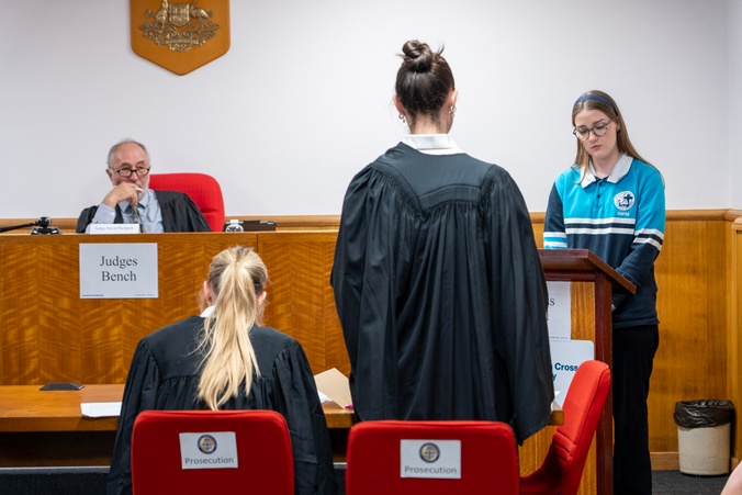 Group of students in court