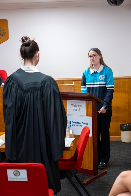 Student argues at 2024 Mock Trial