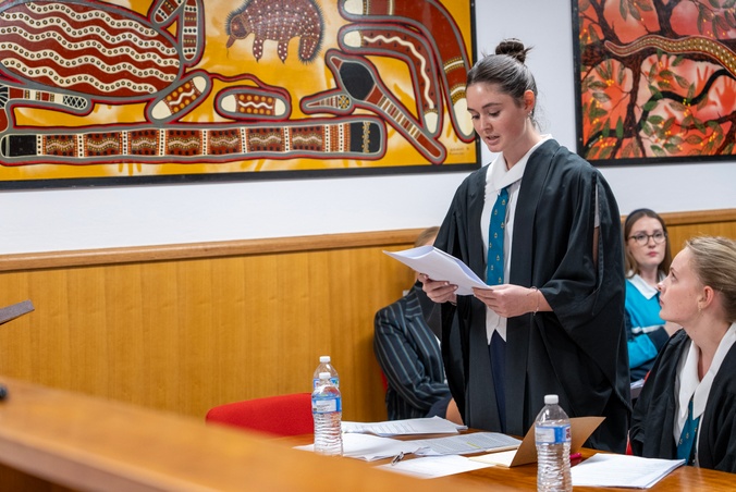 Student argues at 2024 Mock Trial