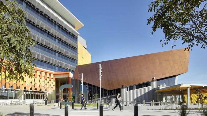 Gold Coast Campus Building C with students walking