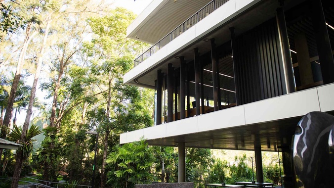 Lismore campus library surrounded by trees and greenery