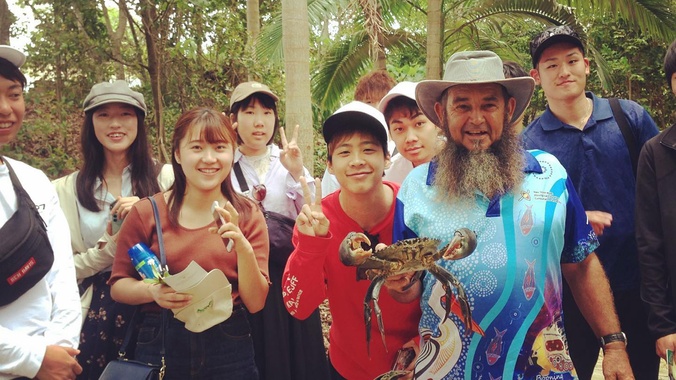 Group of students on foraging tour with an indigenous guide