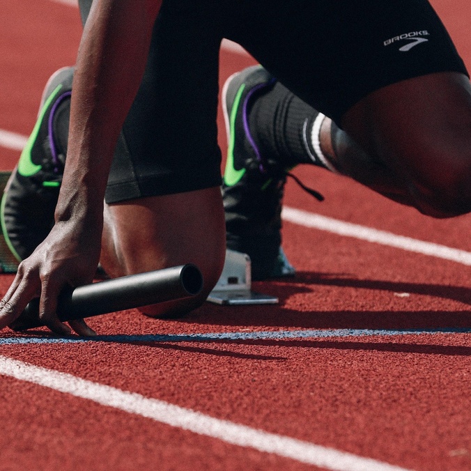 runner on the track about to start a race