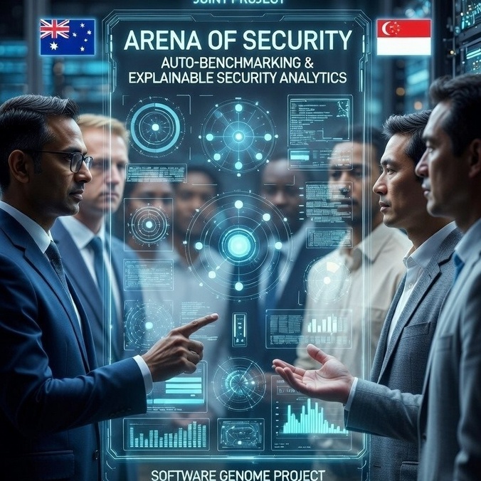 Cyber security data image with people standing around